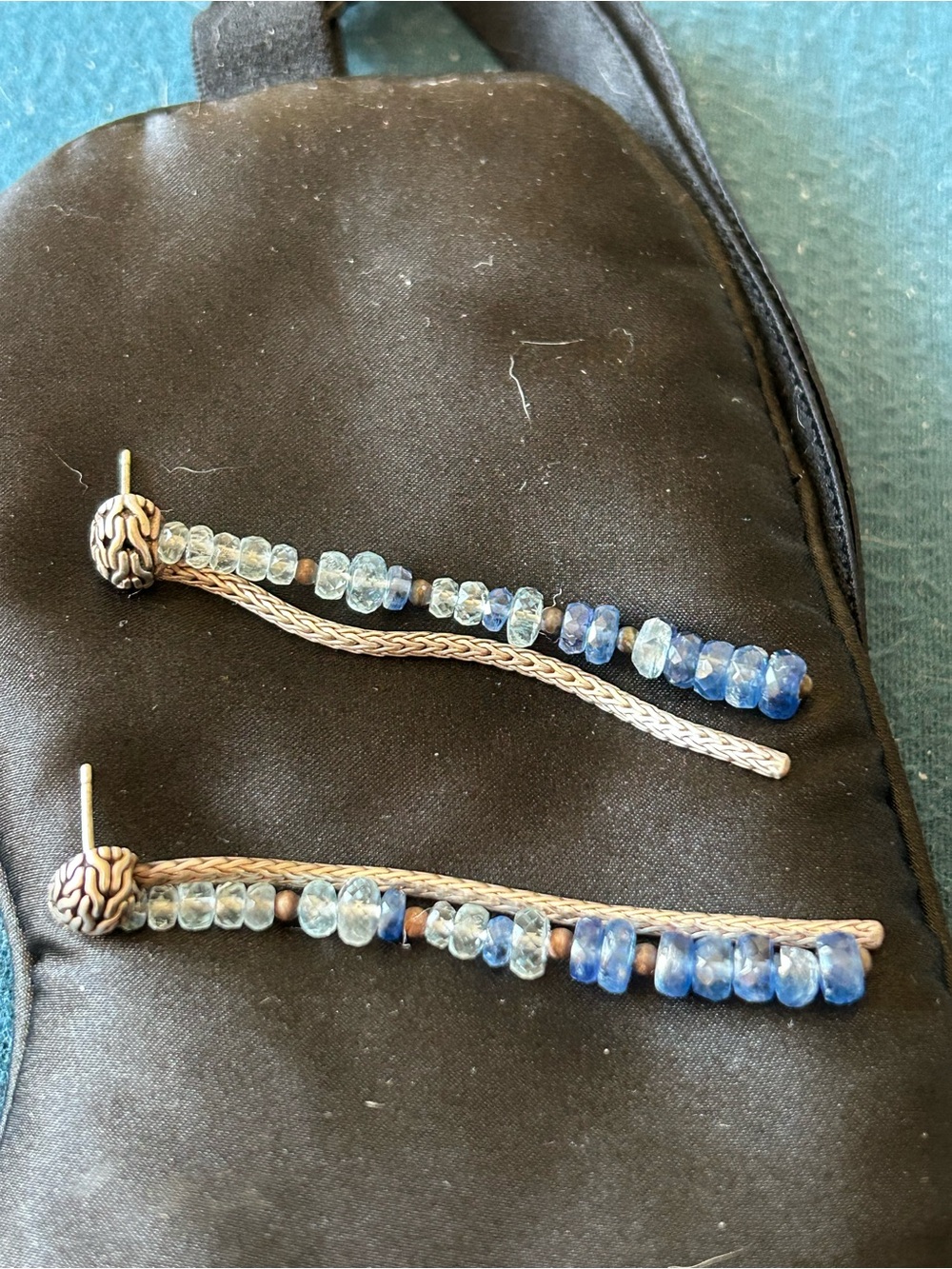 John Hardy Blue stone and 925 silver Beaded Linear Drop Earrings - Picture 4 of 8